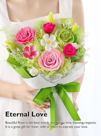 Eterfield Flowers for Delivery Prime, Forever Flower Bouquet, Preserved Pink Roses Birthday Gifts for Her Women Wife Mom Grandma Graduation Valentine's Day Mother's Day