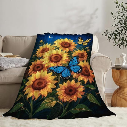 Sunflower Blanket Flower Throw Blanket Soft Cozy Fleece Fuzzy Stuffed Plush Flannel Gifts for Girls Women Boys Kids Adults 40''x50''