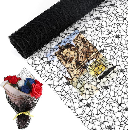 FOIMAS Flower Bouquet Wrapping Paper Roll,19.6" x 5 yrs Mesh Bouquet Wrapping Paper for Presents Flower Packaging Hand Decor,Black