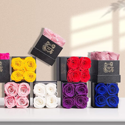 4-Piece Preserved Roses in a Box, Preserved Flowers, Roses Gift for Her, Dusty Pink