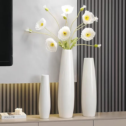 White Ceramic Tall Floor Vase 28 Inches,Flower Holder Decorative Large Vases for Table Centerpieces Shelf Home Decor Living Room Branches Sky-Dried Flower Arrangement Simple Decorative