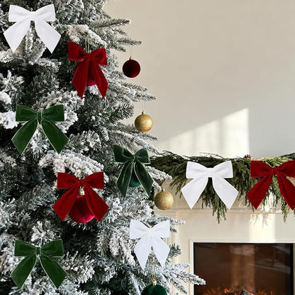 30 Pcs Velvet Ribbon Bows 5" x 4" Pre Tied Christmas Velvet Bows with Twist Tie for Gift Packaging Christmas Tree Wreaths Door Windows Wedding Party Decoration(Xmas Colors)