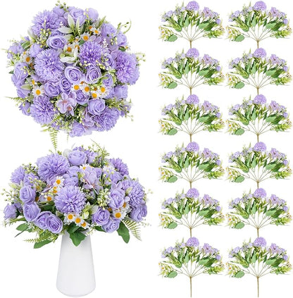 12 Packs Peonies Artificial Flowers,Silk Artificial Peonies Flowers Fake Peony Faux Floral Arrangements Bouquet for Centerpiece Table Wedding Party Home Decor Purple