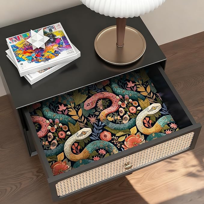 Floral Peel and Stick Modern Animal Wallpaper Whimsical Snake Removable Botanical Leaf 17.7" x 236.22" Wall Paper Watercolor Self Adhesive Contact Paper for Classroom Bedroom laundry room bathroom