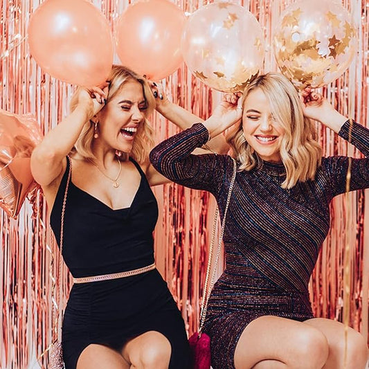 2 Pack Rose Gold Backdrop Birthday Decorations Foil Curtain Bachelorette Party Decor Rose Gold Decor Party Streamers Groovy Birthday Decorations Backdrop