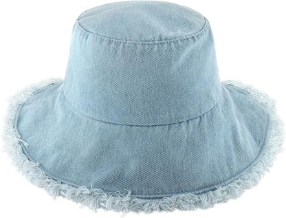 CHOK.LIDS Frayed Bucket Hats for Women Men Unisex Trendy Washed Cotton Floppy Wide Brim Boonie Outdoor Summer Beach Headwear