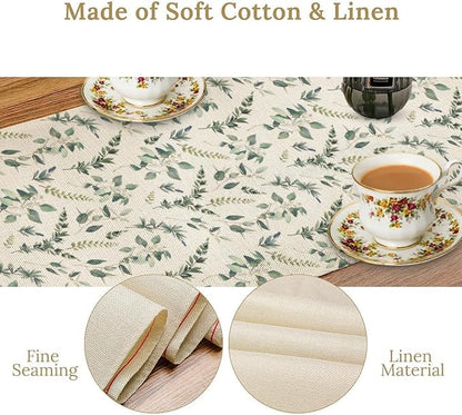 Watercolor Leaf Table Runner, Green Botanical Leaves Nature Decor Table Runner for Kitchen Dining Party Picnic Decoration, 13x108 Inch