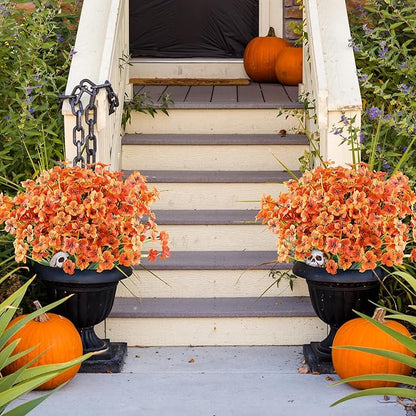 AGIRL 24 Bundles Artificial Fall Flowers Outdoor Indoor Decoration,Fake Plastic Flowers,Faux Mums Plant for Thanksgiving Fall Decor,for Hanging Outside Garden Front Door Porch Patio Window Box