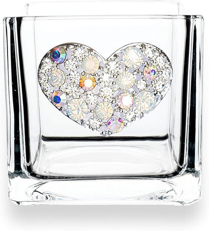 THE QUEENS' JEWELS Multi Stone Heart Jewled 4x4 Candleholder Vase - Unique Gift for Women, Birthday, Cute, Fun, Not Painted, Decorated, Bling, Bedazzled, Rhinestone