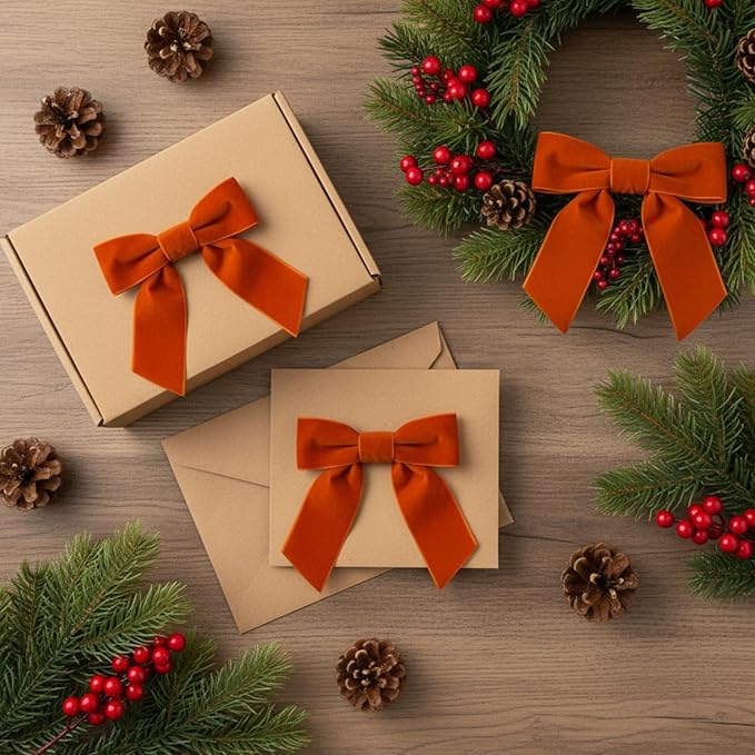 30 Pcs Velvet Ribbon Bows 5" x 4" Pre Tied Christmas Velvet Bows with Twist Tie for Gift Packaging Christmas Tree Wreaths Door Windows Wedding Party Decoration(Copper)