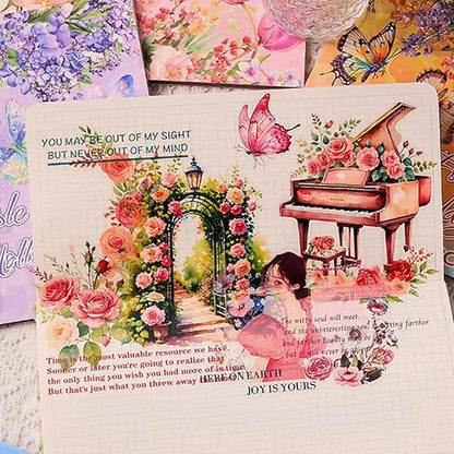 Floral Stickers Set,30 Sheets Pink Waterproof PET Clear Flower Stickers for Scrapbooking Journaling Bullet Journal Junk Journal Supplies