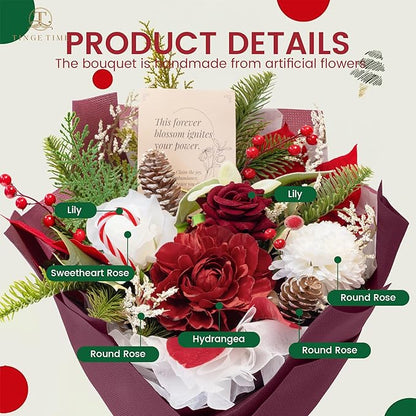 TINGE TIME Preserved Flowers Bouquet, Christmas Faux Rose Bouquets, Artificial Flowers Poinsettia Faux Flowers, for Christmas Centerpiece Table Home Holiday Party