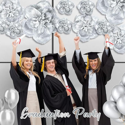 Giant Paper Flowers Artificial Large Paper Flower Decoration for Handcrafted Wall Backdrop Christmas Mexican Wedding Graduation Bridal Shower Birthday Party Supplies(Silver,12 Pcs)