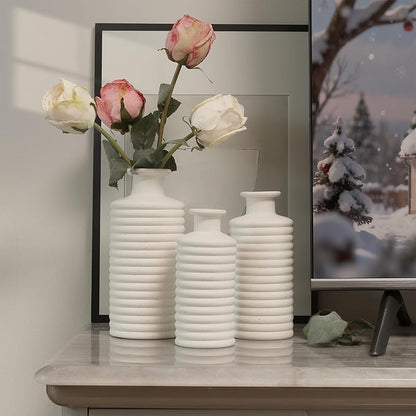 Ceramic Vase Set, Cream White Vases Home Decor, Boho Rustic Farmhouse Vase for Pampas Grass Fresh Flowers, Modern Vases for Living Room, Bedroom, Bathroom, Entryway, Dresser Table Decor