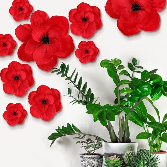 Giant Paper Flowers Artificial Large Paper Flower Decoration for Handcrafted Wall Backdrop Christmas Mexican Wedding Graduation Bridal Shower Birthday Party Supplies(Red and Black,12 Pcs)