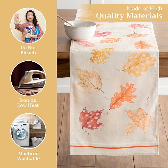 Maison d' Hermine Table Runner 100% Cotton Double Layer Table Runners 72 inches Long for Thanksgiving Christmas Decorations Home Kitchen Dining Party Wedding (Colours of Autumn, 14.5" x 72")