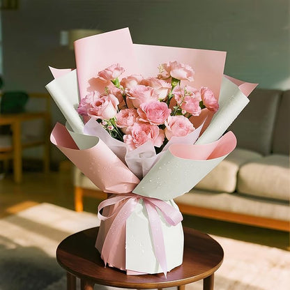 WRAPAHOLIC 20 Sheets Flower Wrapping Paper - 22.4 x 22.4 inch Pink Color Water-Resistant Floral Bouquet Wrapping Paper, Florist Supplies Packaging for Wedding Birthday Gift DIY