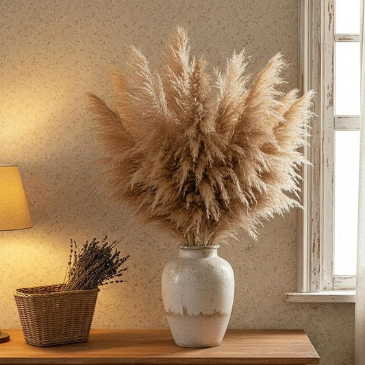 20 Stems Natural Pampas Grass Decor 40" Tall Dreid Pampas Grass for Wedding, Party, Farmhouse, Brown Dreid Flowers Boho Home Decor