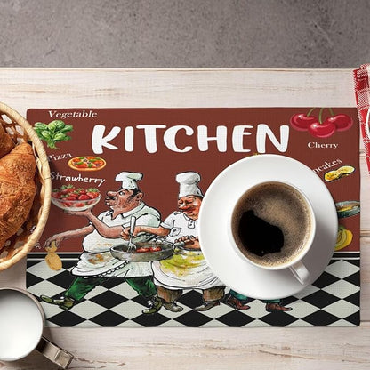Chef Kitchen Linen Placemats Set of 4 Funny Fat Chef Cooking Theme Placemats for Indoor Outdoor Party Home Desktop Dining Room Decor 12x18 Inch