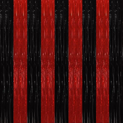 TONIFUL 2Pcs Black Red Door Streamers,Green Photo Booth Backdrop,Metallic Streamers Green Foil Fringe Curtains for Birthday,Christmas,New Year,Halloween,St. Patrick's Day Party Streamers Decor