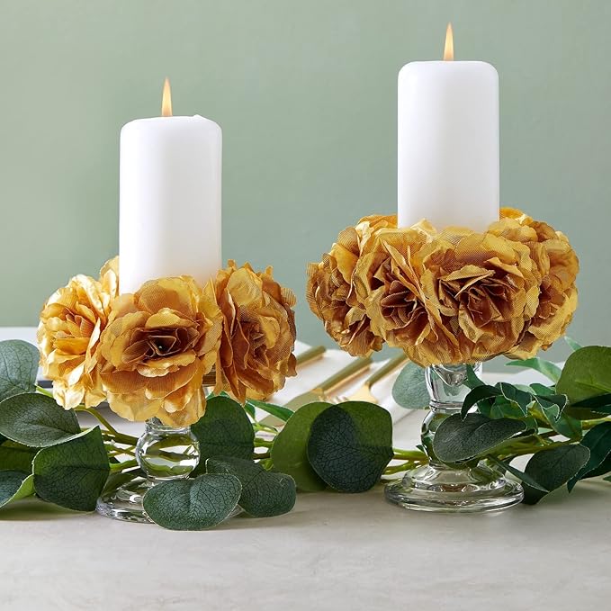 Bright Creations Gold Flowers Artificial Roses - 50-Pack, 3 in, Stemless Silk Rose Heads for Home & Wedding Decor & Faux Bouquets & Floral Accents