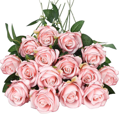 80 Pcs Roses Artificial Flowers, Silk Light Pink Artificial Flowers Petals Long Stem Roses for Wedding Bouquet Home Party Decor