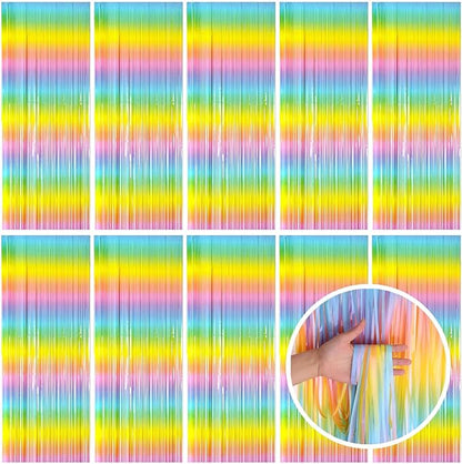 Pastel Rainbow Foil Fringe Curtain Streamers Party Backdrop Foil Fringe Backdrop Curtains Tinsel Streamers for Birthday Party Decorations