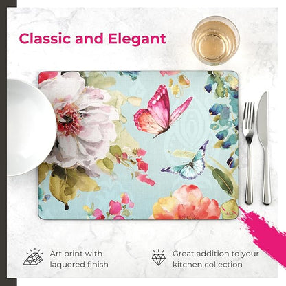 Pimpernel English Garden Collection Placemats, Set of 4 – (15.7" x 11.7") Floral Cork-Backed Board with Lacquer Finish, Heat & Stain Resistant Table Protectors Designed in England