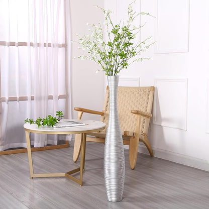 Leewadee Decorative Tall Floor Vase for Living Room Decor, 34 inches, Silver, Resin