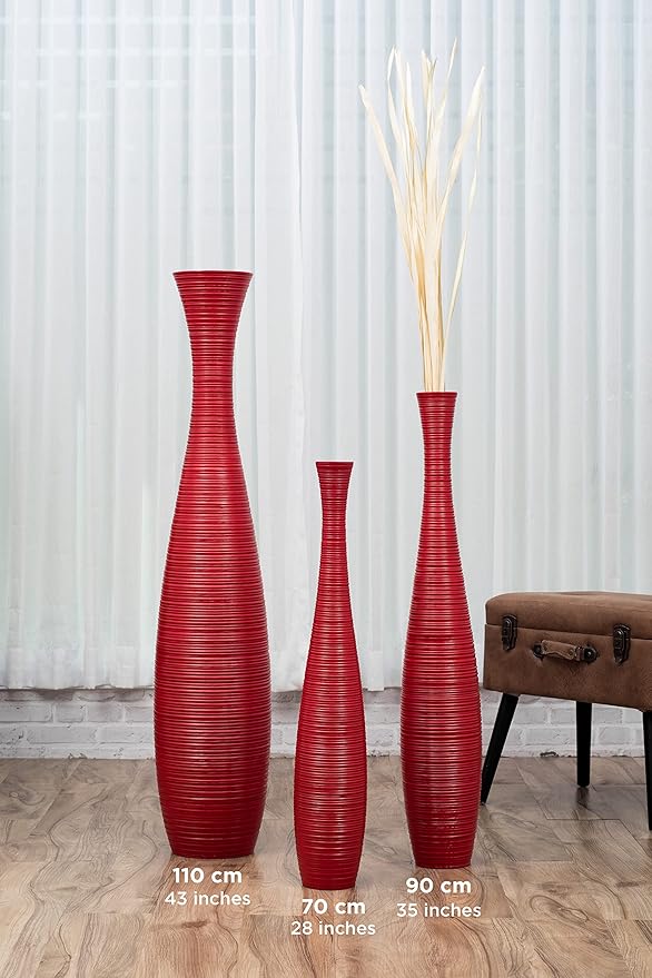 Leewadee Large Red Home Decor Floor Vase - Wooden 26 inch Tall Farmhouse Decor Flower Holder for Fake Plant and Pampas Grass