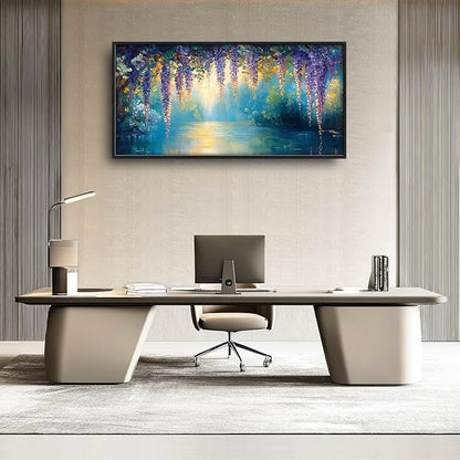 Wisteria Floral Large Wall Art Country Flower Pictures Wall Decor Lake Canvas Landscape Print Painting Modern Artwork Home Decoration for Living Room Bathroom Bedroom Office Framed 60"x30"
