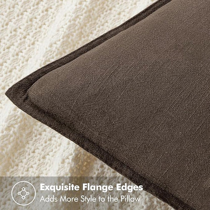 MIULEE Decorative Linen Euro Sham Pillow Covers 26x26 Dark Coffee Boho Farmhouse Neutral Winter Couch Throw Pillows for Bed Pack of 2 Accent Modern Pillowcase Sofa Livingroom Home Decor
