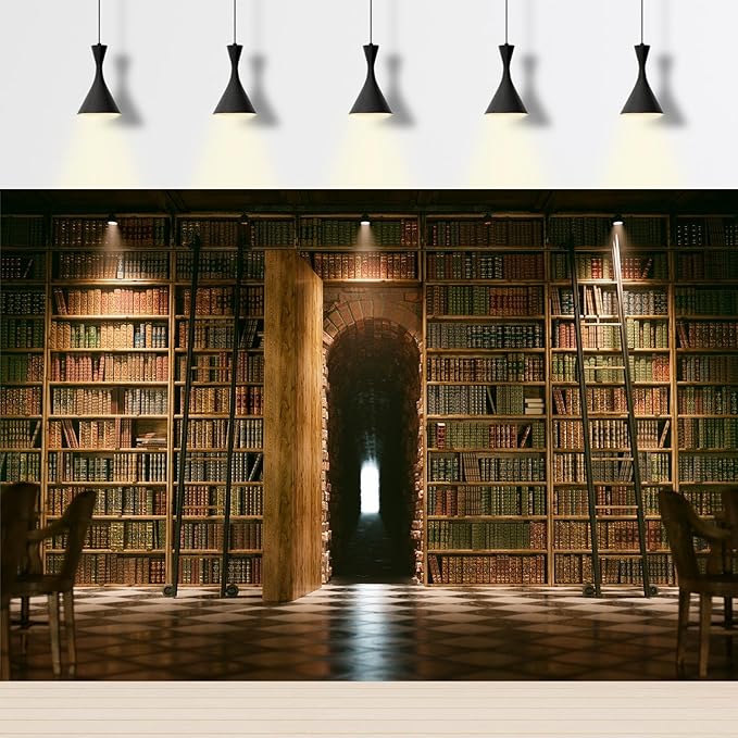 Bookshelf Backdrop Vintage Bookcase Old-Fashioned Library Room with Books Photography Background Magic Books Ancient Library for Book Theme Party Decorations Birthday Photoshoot Props 15x10ft