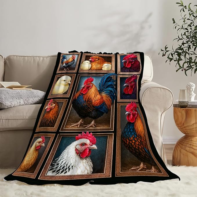 Rooster Blanket Chicken Throw Blanket Farm Animal Soft Cozy Fleece Fuzzy Stuffed Plush Flannel Gifts for Girls Women Boys Kids Adults 40''x50''
