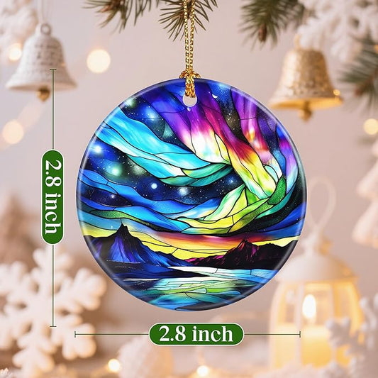 Christmas Ornaments, 2.8 Inch Ceramic Hanging Ornament, Christmas Tree Ornaments, Xmas Decorations, Holiday Decorations, Holiday Party Gifts, and Xmas Gift Ideas - Aurora Borealis