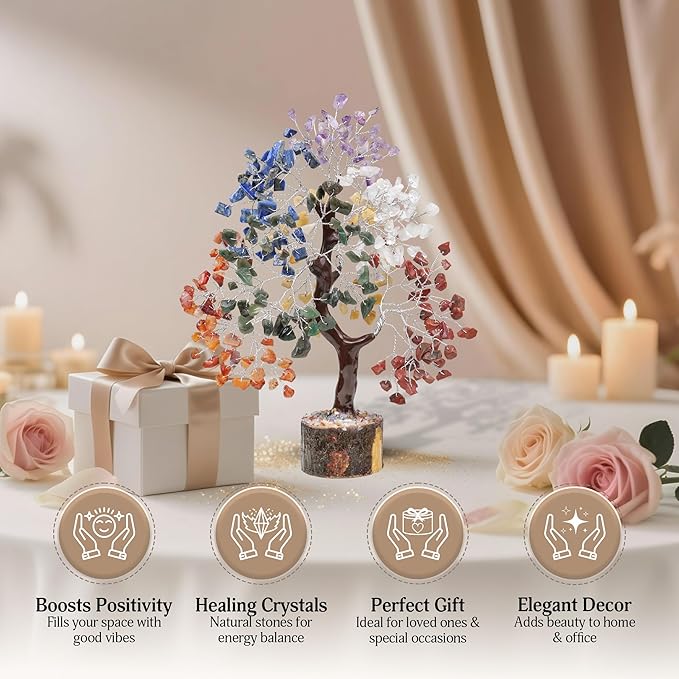 FASHIONZAADI Crystal Tree of Life 7 Chakra Healing Crystal Trees for Home Decor, Office Desk Decor Handmade Bonsai Trees for Positive Energy, Money, Good Luck Birthday Gifts for Women, Mom