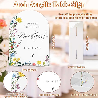 Acrylic Wedding Signs Please Sign Our Guestbook Sign for Reception, 6x8" Floral Themed Arch Acrylic Table Decor, Love Is In Bloom & Baby In Bloom Decorations for Baby Shower Bridal Shower Engagement