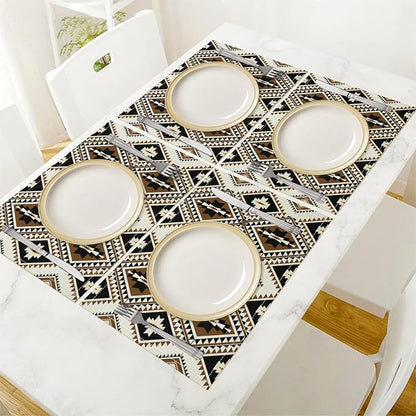 Aztec Placemats Set of 4 American Native Tribal Abstract Geometric Art Printed Dining Table Mats for Restaurant Home Kitchen Holiday Decor 12x18in