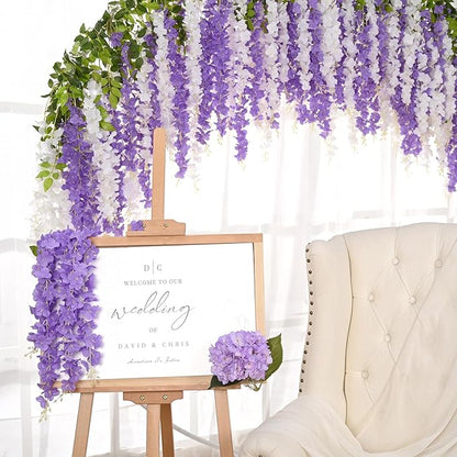 Yastouay 38 Pcs Wisteria Hanging Flowers, 3.77 Ft/Pcs Artificial Hanging Flowers, Purple Fake Wisteria for Wedding Party Ceremony Backdrop Home Decoration