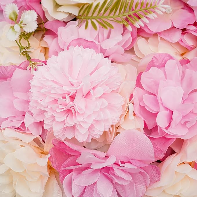 Artificial Flower Wall Panels, Silk Wedding Flower Wall Backdrop Panel, 3D Floral Panel Artificial Floral Wall Mat Flower Screen for Photo Party Wedding Wall Background Decor (12PCS Pink+White)