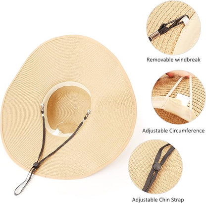 DRESHOW Beach Hats for Women Big Straw Wide Brim Summer Hat Floppy Foldable Roll up Cap Sun Hat UPF 50+