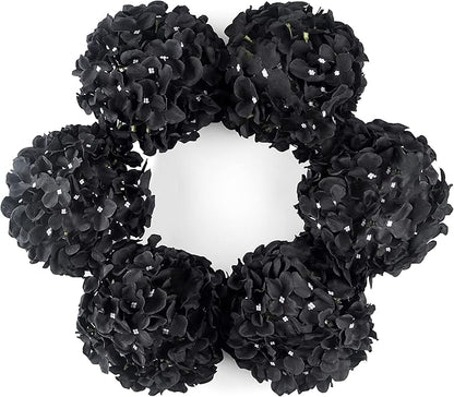 DuHouse 8.7" Artificial Hydrangea Silk Flower Heads with Stem Fake Black Hydrangeas Flowers for DIY Wedding Centerpiece Home Decor Pack of 6 (Black)