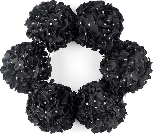 DuHouse 8.7" Artificial Hydrangea Silk Flower Heads with Stem Fake Black Hydrangeas Flowers for DIY Wedding Centerpiece Home Decor Pack of 6 (Black)