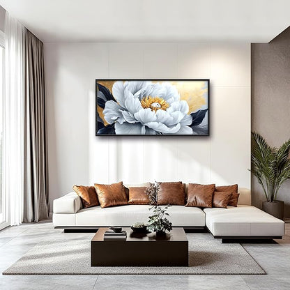 Flower Large Wall Art Framed Gold Wall Decor for Living Room Abstract Floral Pictures Oversized Canvas Print Painting Modern Extra Large Framed Artwork for Bedroom Office Home Decor 60"x30"