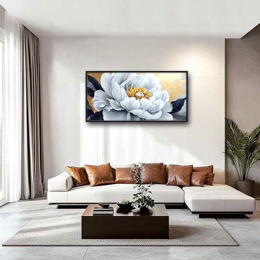 Flower Large Wall Art Framed Gold Wall Decor for Living Room Abstract Floral Pictures Oversized Canvas Print Painting Modern Extra Large Framed Artwork for Bedroom Office Home Decor 60"x30"