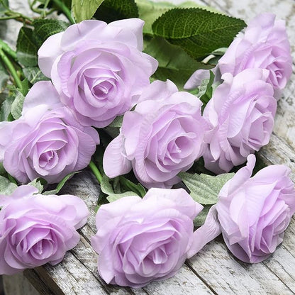 FiveSeasonStuff Real Touch Roses Artificial Flowers, Wedding Silk Flowers Bouquet & Floral Arrangement 12 Stems (Pale Lavender)