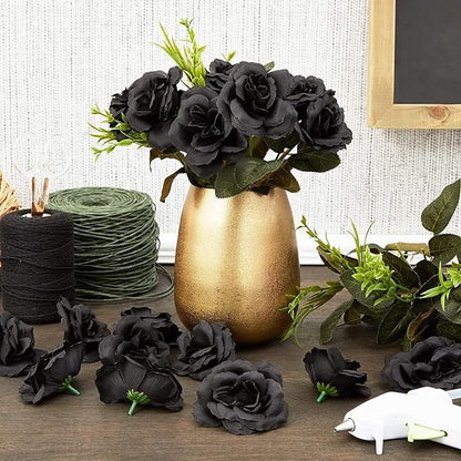 Bright Creations Black Artificial Roses Bulk - 3-Inch Stemless Foam Roses 50 Pack for Crafts & Home Decor