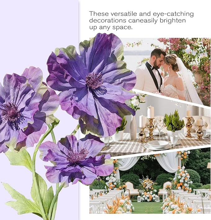 Large Flowers Artificial Decorations, Giant Paper Flowers Decoration Big Flower Decor for Birthday Party Garden Office Home Wedding Graduation Shop Window Display 3pc (Purple)