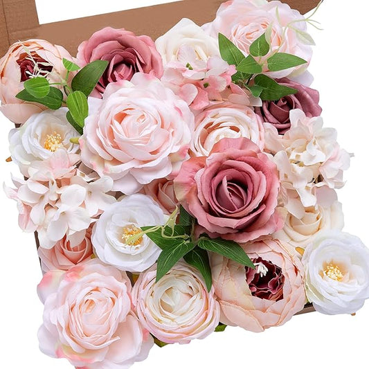 Serwalin Artificial Flowers Pink Peonies Silk Flowers Fake Flowers with Stems Dusty Roses for Wedding Bouquets Centerpieces Cake Decor Baby Shower Decoration