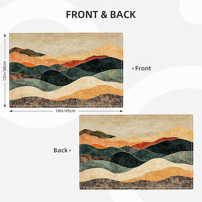 Southwestern Placemats Set of 6, Colorful Art Place Mats, Rustic Mountain Painting Dining Table Mats, Washable Abstract Modern Placemats for Kitchen Dining Room 18L'' × 12W''